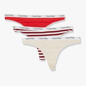 Calvin Klein Red, Cream, and Striped Thong Trio Size XL NWT